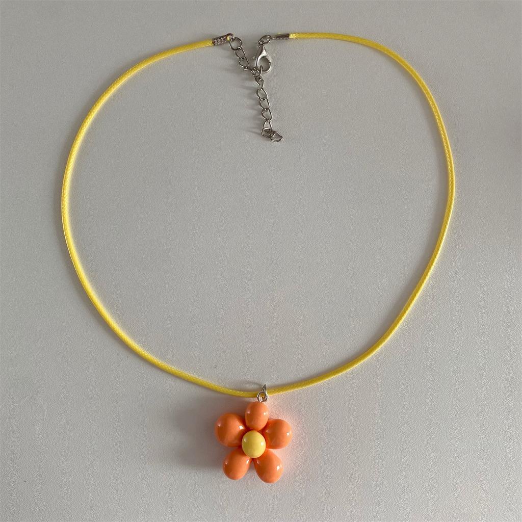 Sweet Colorful Flower Necklace Statement Pendant Necklace Floral Design Neck Jewelry Rope Necklace Perfect Gift for Women Girl