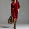 Women's Color Loose Fit Button Front Velour Casual Dress for Everyday Wear
