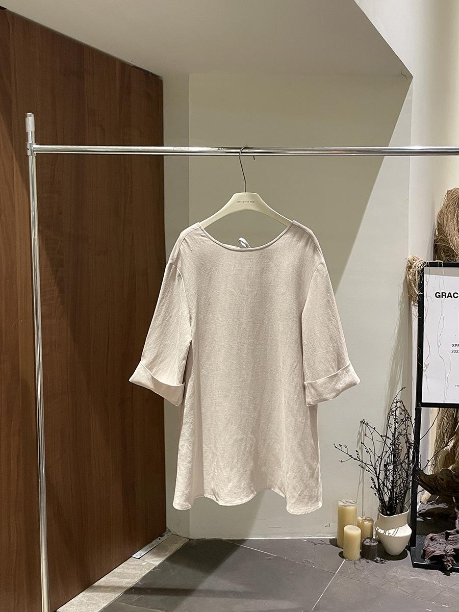 

Spring French U-neck Tie-up 3/4 Sleeve A-line Dress (LYA759), No Returns or Exchanges абрикосовый/льняной