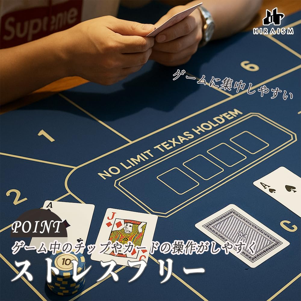 HIRAISM Poker Mat Game Play Mat Casino Playing Cards Card Game 40x80cm with Anti-Slip (Blue)