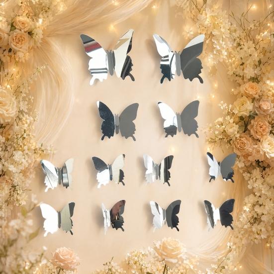 Jijijing 12 Pezzi Adesivi Murali Farfalle, Adesivi Specchio 3D Fai da Te, Adesivi Rimovibili per Festa di Compleanno Camera da Letto Scuola Bagno Soggiorno Decorazione