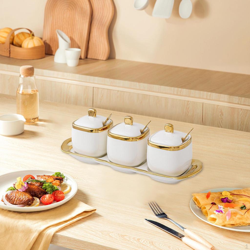 Ceramic Spice Jar Condiment Container Kitchen Bottle Set Seasoning for Restaurants