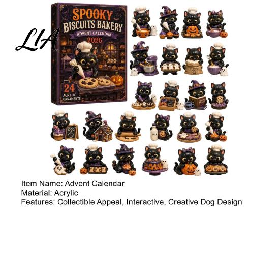 Halloween Advent Calendar Dog Cat Calendar, 24-Day Acrylic Figure Countdown Set Holiday Box with Witch Pumpkin Ghost Outfits, Collectible Desk Display