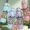 1PC Baseball Mom Leopard Sport 750ml Color Plastic Sports Water Bottle Leakproof Flip Straw Lid Suitable for Sports Office Home Use