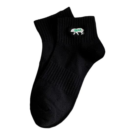 1 Pair Men Cotton Ankle Socks Low-tube No Odor Solid Color Embroidery High Elasticity Anti-slip Sweat-absorption Anti-shrink Sports Four Season Socks