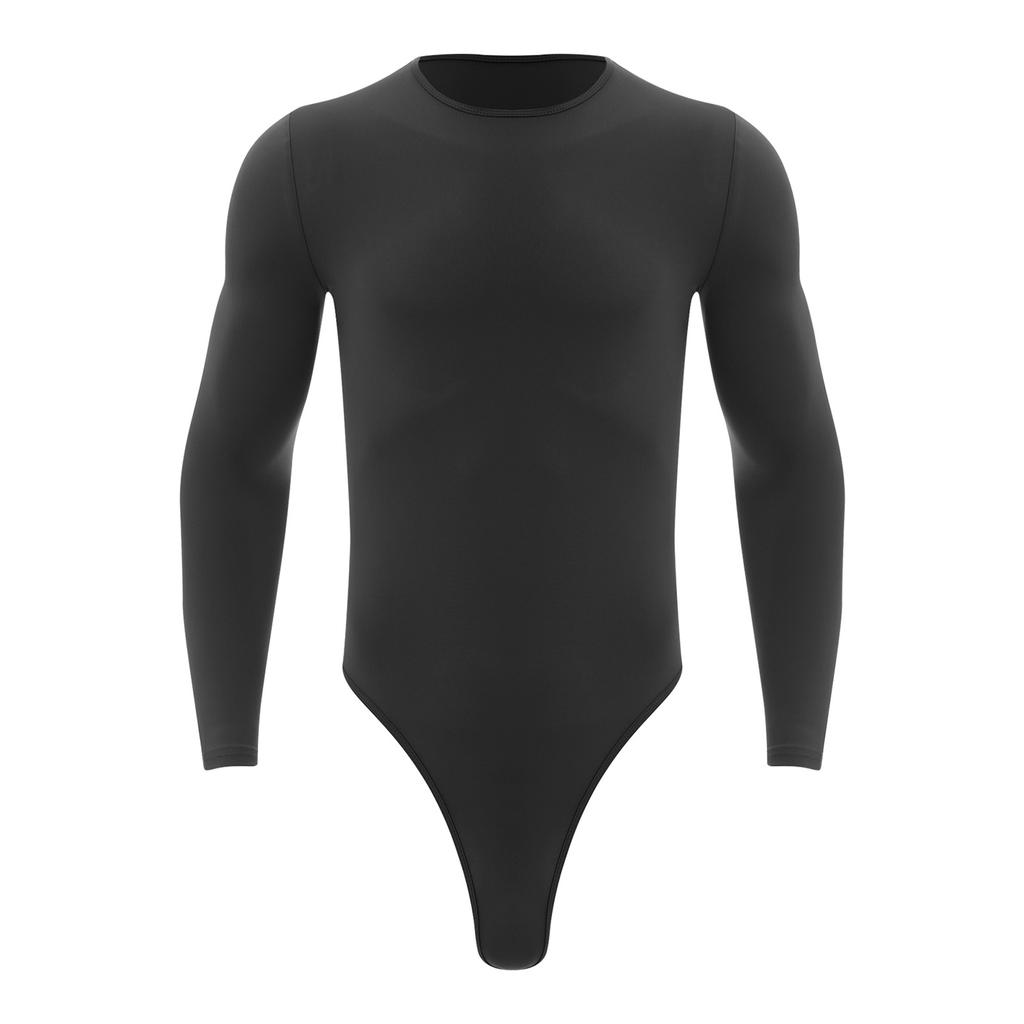 Body cu Mânecă Lungă pentru Bărbați, Piesă Unică, Leotard, Design cu Gât Rotund, Nasturi Presați, Imbrăcăminte Casual la Modă
