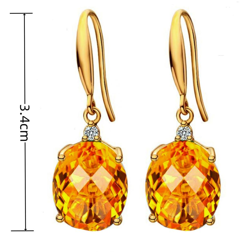Best-Selling Women's Earrings with 8.0 Carat Imitation Yellow Crystal Gemstone Ear Hooks