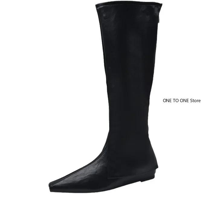 Fashion Pointed Toe Flats Women High Boots Designer Fashion Casual Walking Leather Shoes 2025 New Trend Winter Dress Chelsea Botas Mujer