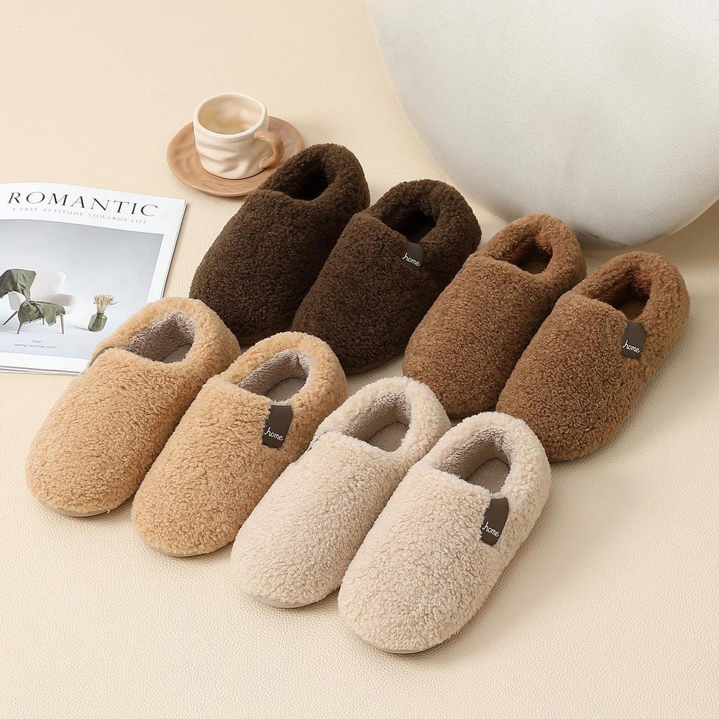 Women's Plush Cotton Non-Slip Indoor Slippers - Warm, Thick Fleece, Closed-Heel for Autumn & Winter, Men's Sizes Available.