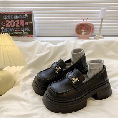 Spring 2025 New Platform Muffin Loafers Women's and Women's Shoes One-pedal Black Single Shoes British Style Small Leather Shoes