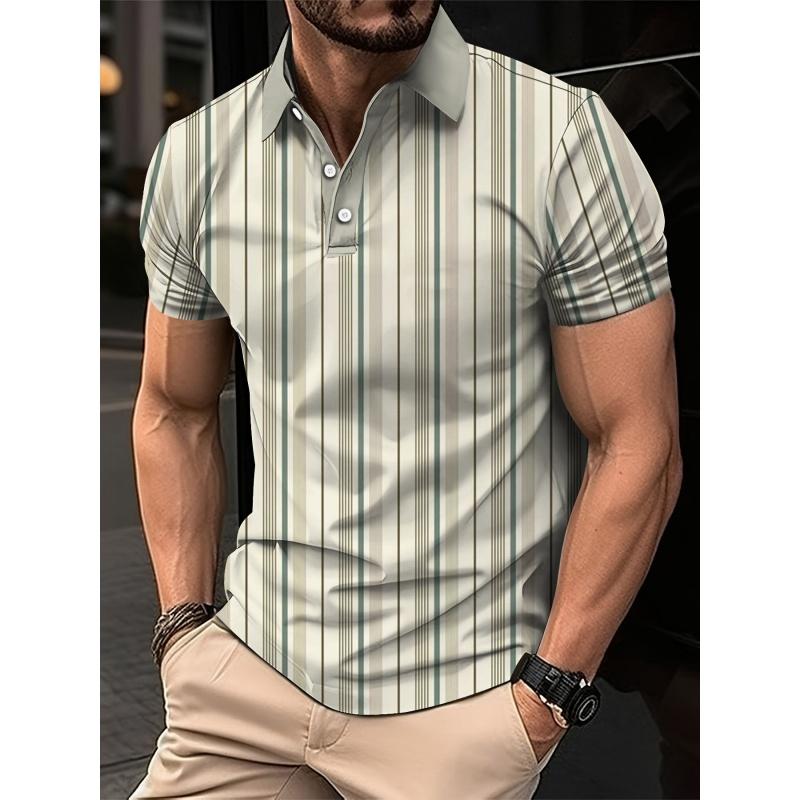 3D Print Stripes Color Block Polo Shirt For Men Colorful Pattern T-Shirts