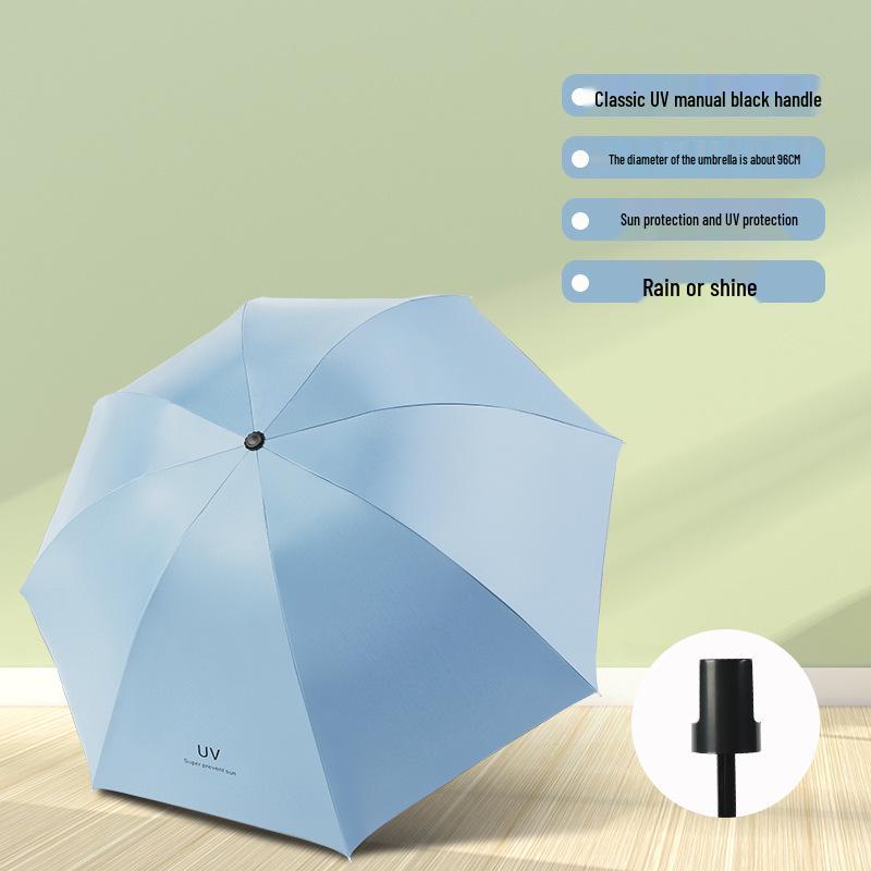 Compact Women's Five-Fold Sunshade Umbrella - Black Glue, UV Protection, for Sunny and Rainy Days, Customizable for Advertising
