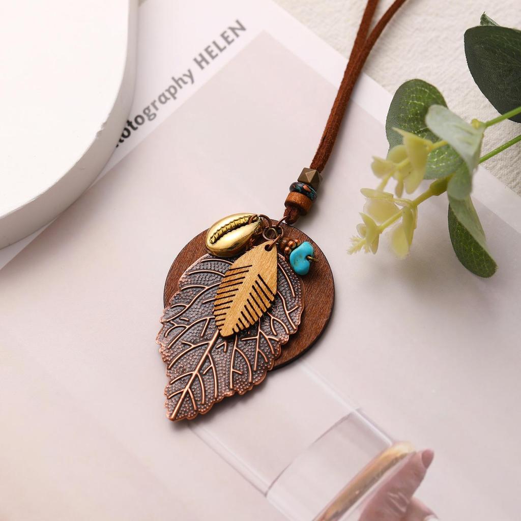 Bohemian Leaf Earrings & Necklace Set - Ethnic Long Sweater Chain Jewelry for Women