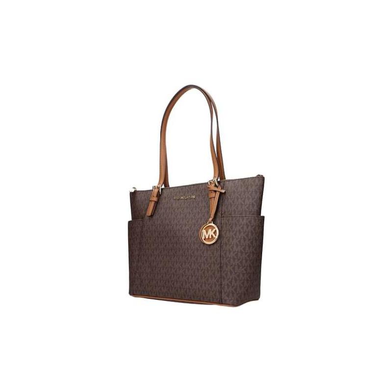 MICHAEL KORS Jet Set Presbyopia printed all over with retro letters LOGO PVC and cowhide leather shoulder strap shoulder handbag regular women's brown