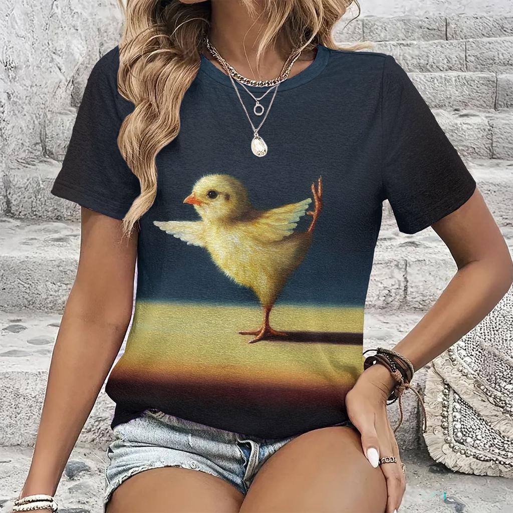 Summer Round Neck Cartoon Animal Pattern 3D Print Top Fashionable Casual Short Sleeved Women's T-shirts