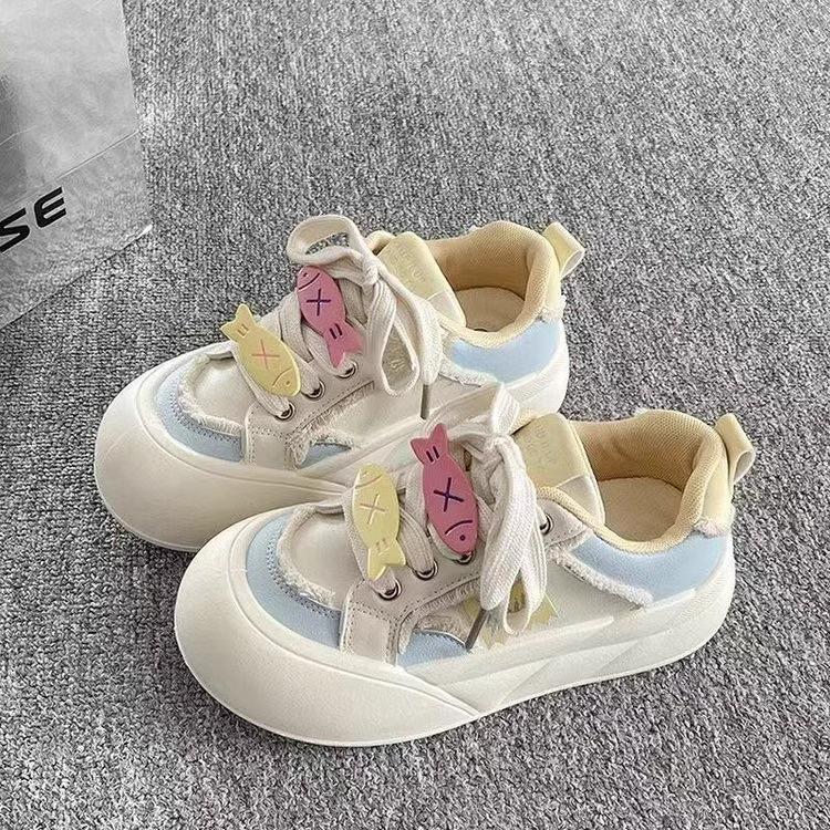 

Fashion Korean-style 2025 Spring Women s Dopamine Bow Platform Sneakers - Chunky White Bread Shoes Cute & Versatile Thick-Sole Summer 35