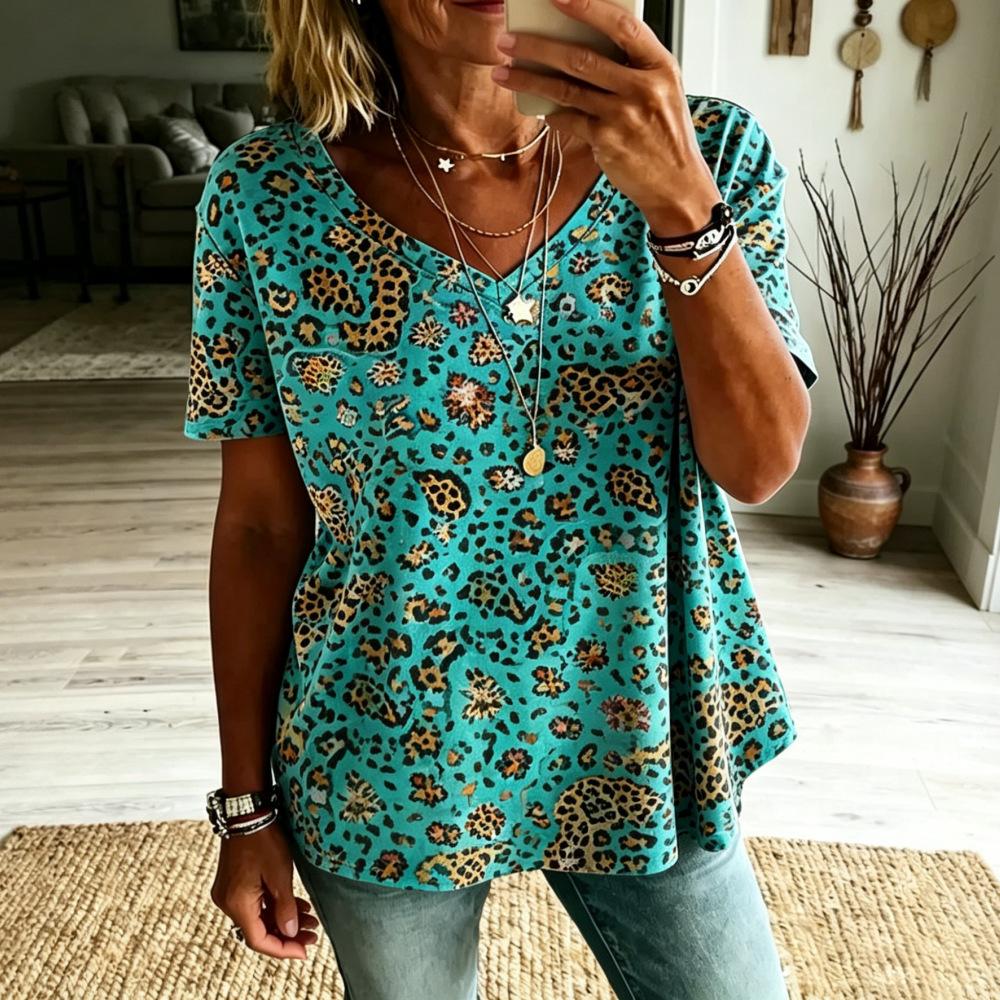 Women Boho Paisley Print Blouse V‑Neck Short Sleeve Ethnic Retro Loose Plus Size Casual Summer Tunic Top
