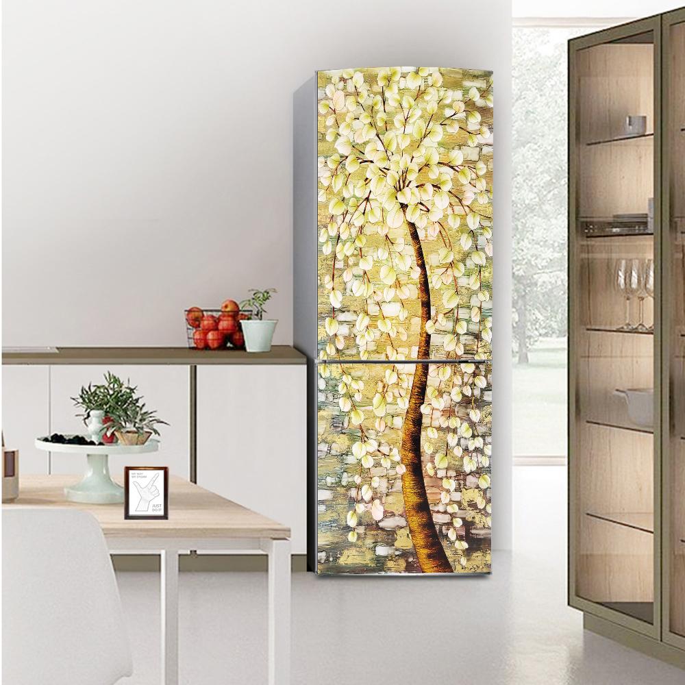 

DIY Настенный стикер-обои для холодильника с пейзажем природы Виниловая наклейка 3D Лес Цветок Декаль для холодильника Самоклеящаяся Кухня Ремонт дома Мурал Постер Пленочное искусство 40X120cm