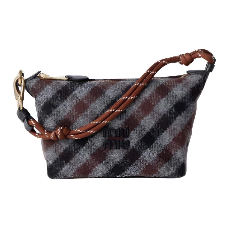 

MIU MIU Logo Plaid Zipper Closure Fashionable Versatile Wool Tote Bag Women Handbags Slate-Gray Cocoa-Brown 5NE841_2IFK_F0RDS Basic Set (Bag+Dust Bag)