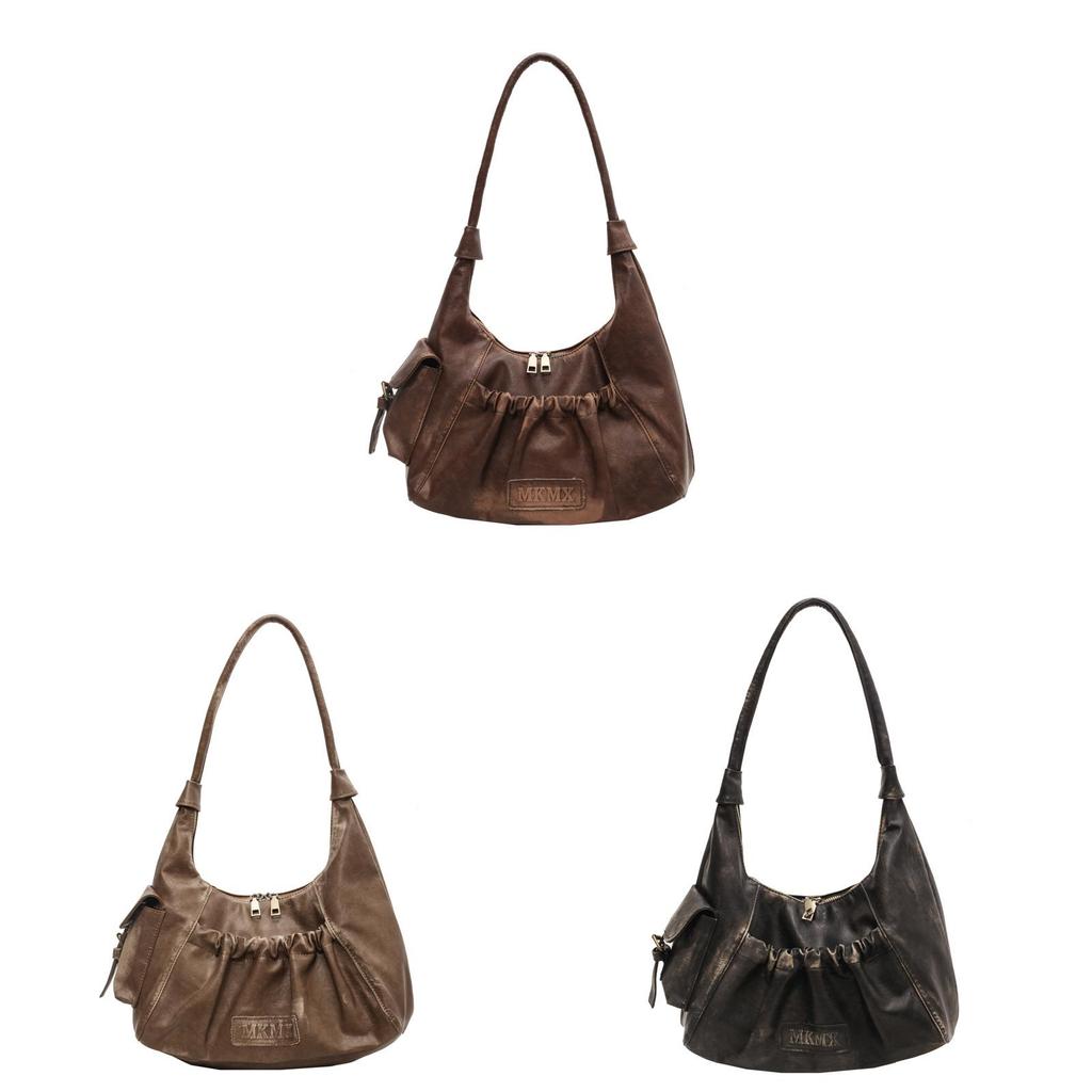 Retro Chic Pu Folded Shoulder Bag For Daily Use With Zipper Pocket