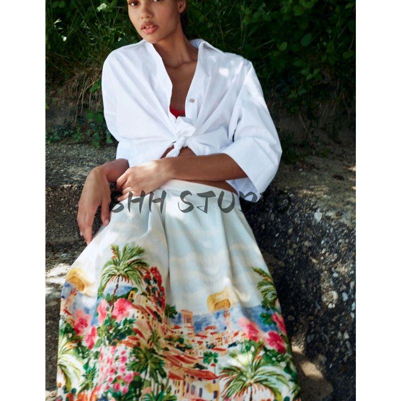 Spring New Women's Clothing Asymmetric Hem Wide Sleeve Poplin Comfortable Long Sleeve Lapel Shirt 2246255