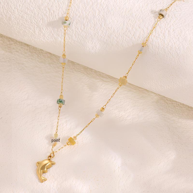 Goldener Delfin Titanstahl Halskette - Meeres Schlüsselbein Kette Edelstahl Schmuck für Damen