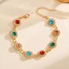 Französisch Retrofarbenes Dopamin Imitationsdiamantenbesetztes Sonnenblumen Halskette Armband Set