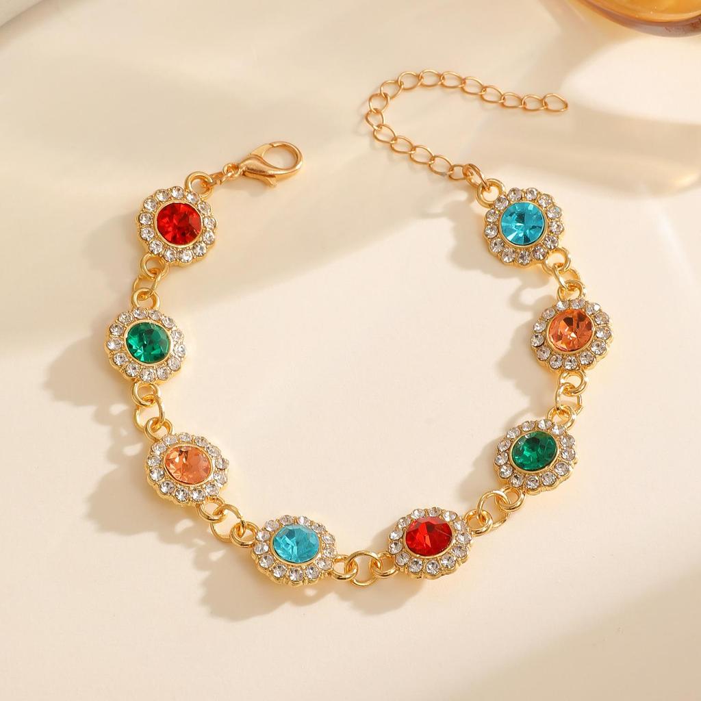 Französisch Retrofarbenes Dopamin Imitationsdiamantenbesetztes Sonnenblumen Halskette Armband Set