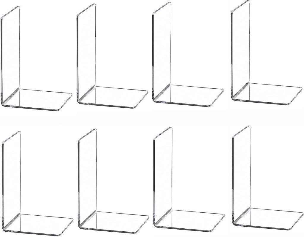 2-8 Pieces Book Ends, Bookends, Books Stand, Books Stoppper, Clear Bookend for Shelves, Acrylic Book Ends for School, Library