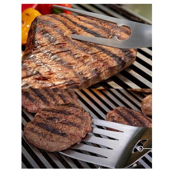 5Pcs BBQ Grill Tool Set with Spatula Tongs Fork Brush Skewers And Case Outdoor Baking Utensils for Parties Camping Restaurants