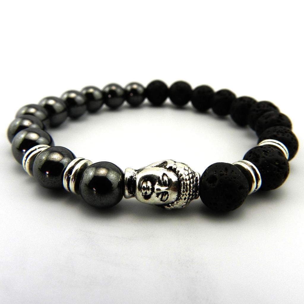 Men's 8mm Lava Stone & Black Gall Stone Beaded Religious Bracelet for Yoga.