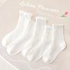 5 Pairs Girls Summer Mesh Cotton Socks Thin Breathable Crew Socks For Baby Toddler Kids Age 1-12T Solid