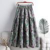 Qooth Summer Floral Skirt Calf Length Stitching Jacquard A Line Skirt Pleated Skirts QT1676