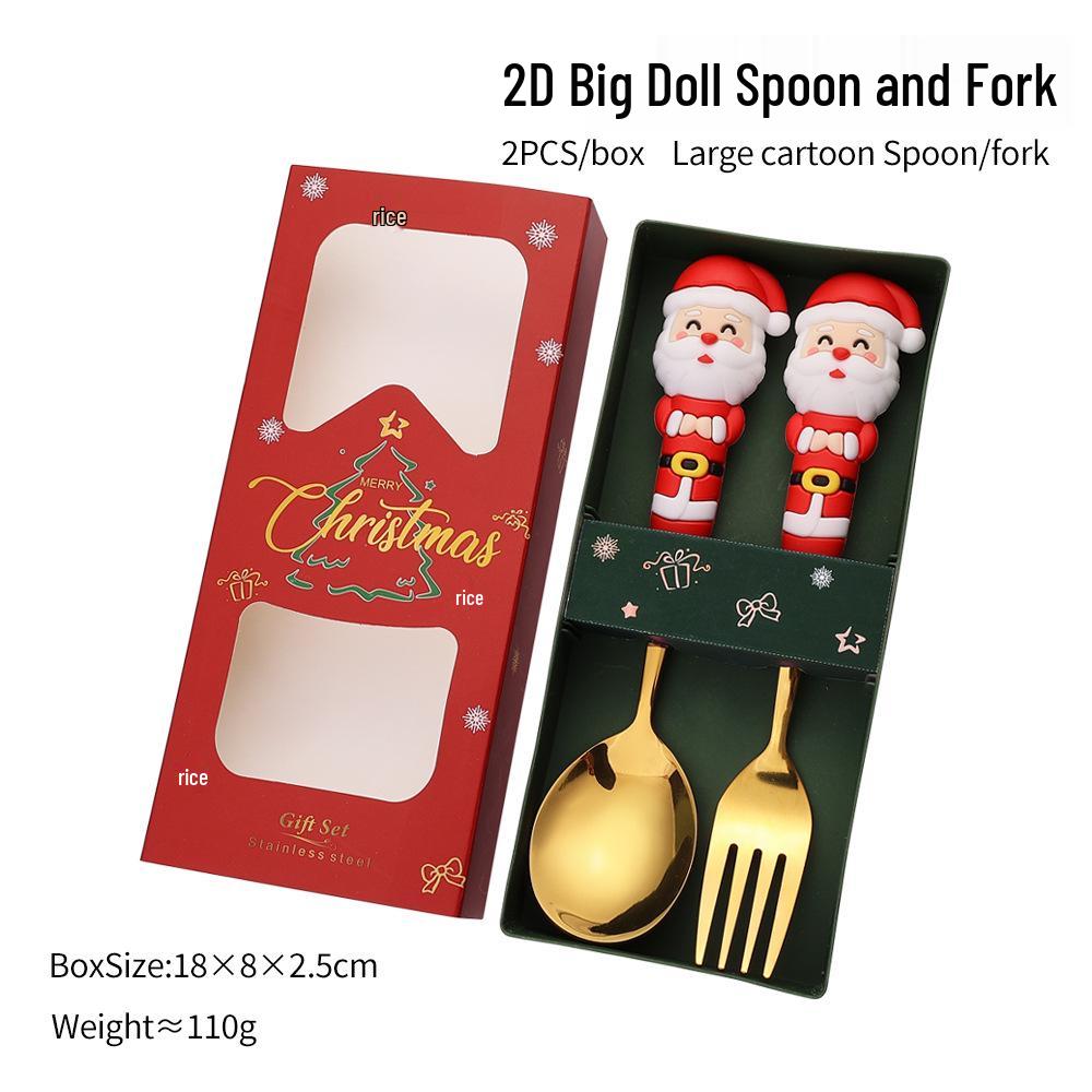 Large Christmas Plush Spoon & Fork Set - Santa Claus & Tree Design