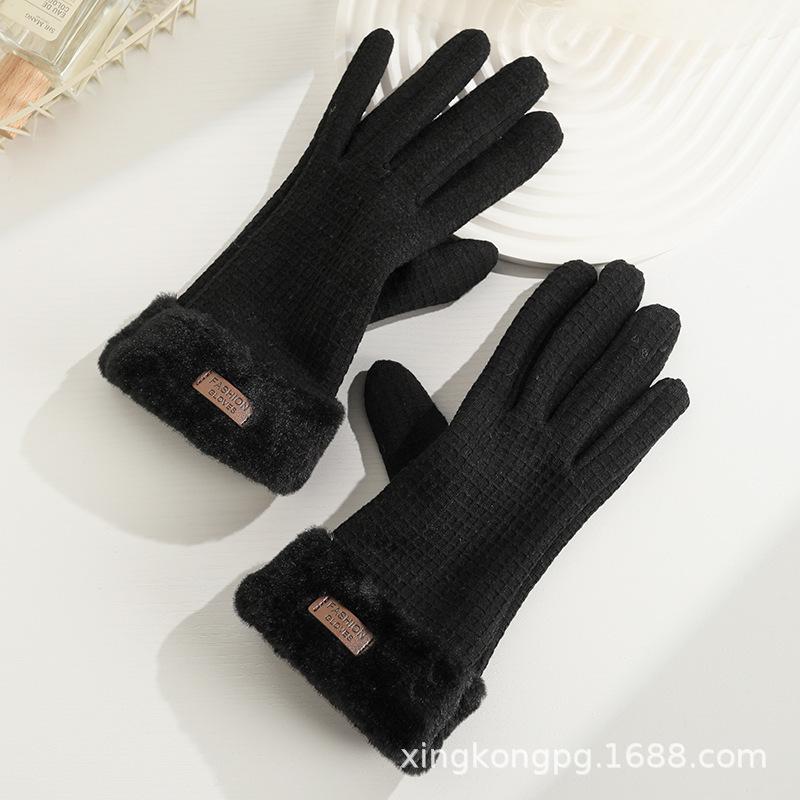 Warm Gloves Women'S German Plush Mouth Windproof And Cold-Proof Plush Outdoor Riding Driving Touch Screen Autumn And Winter Gloves