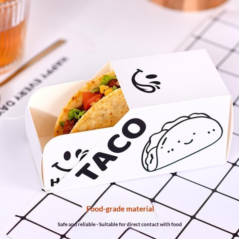 50/100Pcs Taco Paper Packaging Box Disposable Paper Holder For Sandwich Hot Dog Burger Takeaway Fast Food Restaurant Party Use