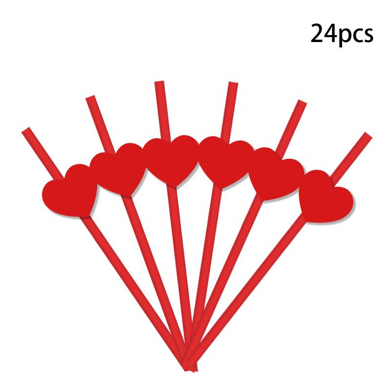 24pcs Valentine's Day Paper Straws Romantic Red Love Heart Decorative Drinking Straw for Wedding Valentine Party Party Decor