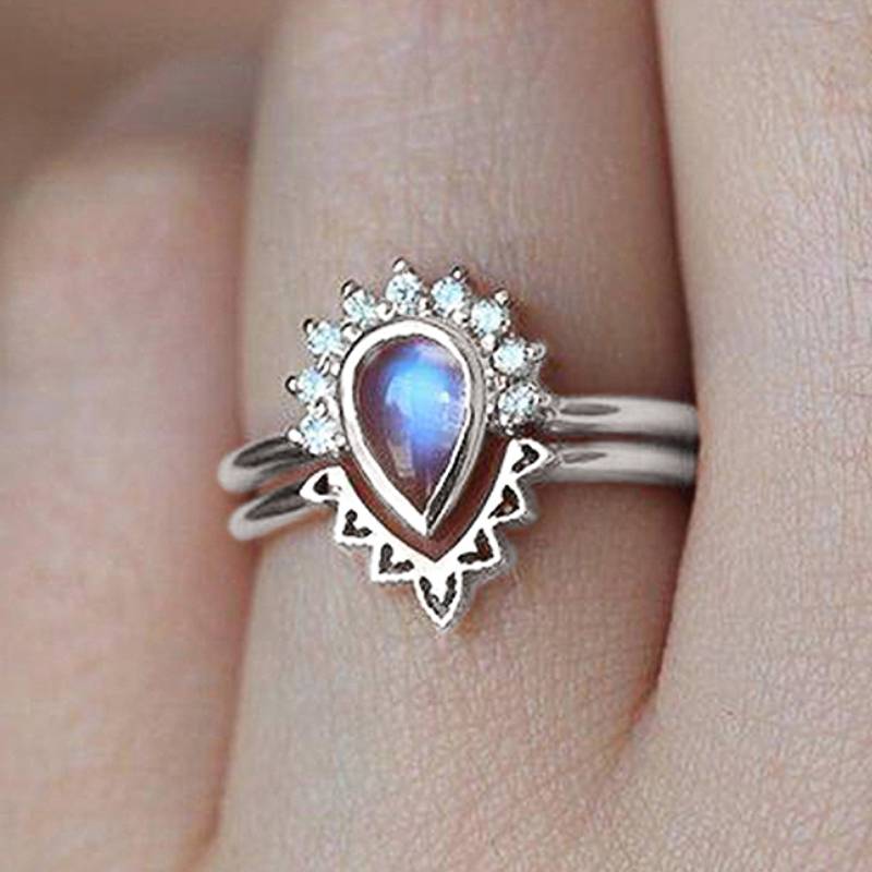 Xiaomi Huitan Elegant Women 2Pcs/Set Ring Imitation Moonstone Fancy Accessories Inlaid Shiny CZ for Party Daily Wedding Trendy Jewelry