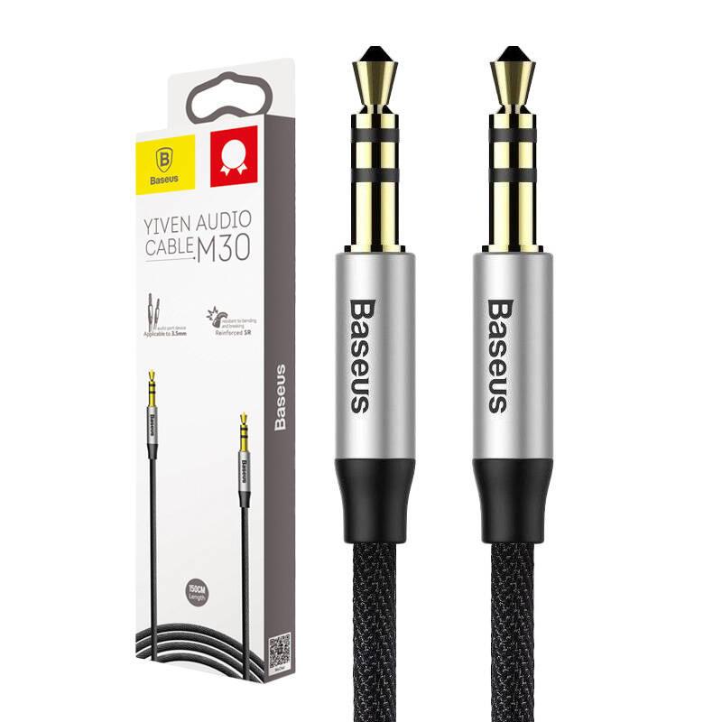 Kabel Audio Mini-Klinke 3,5 mm Aux Baseus Yiven 1 m (Schwarz-Silber)
