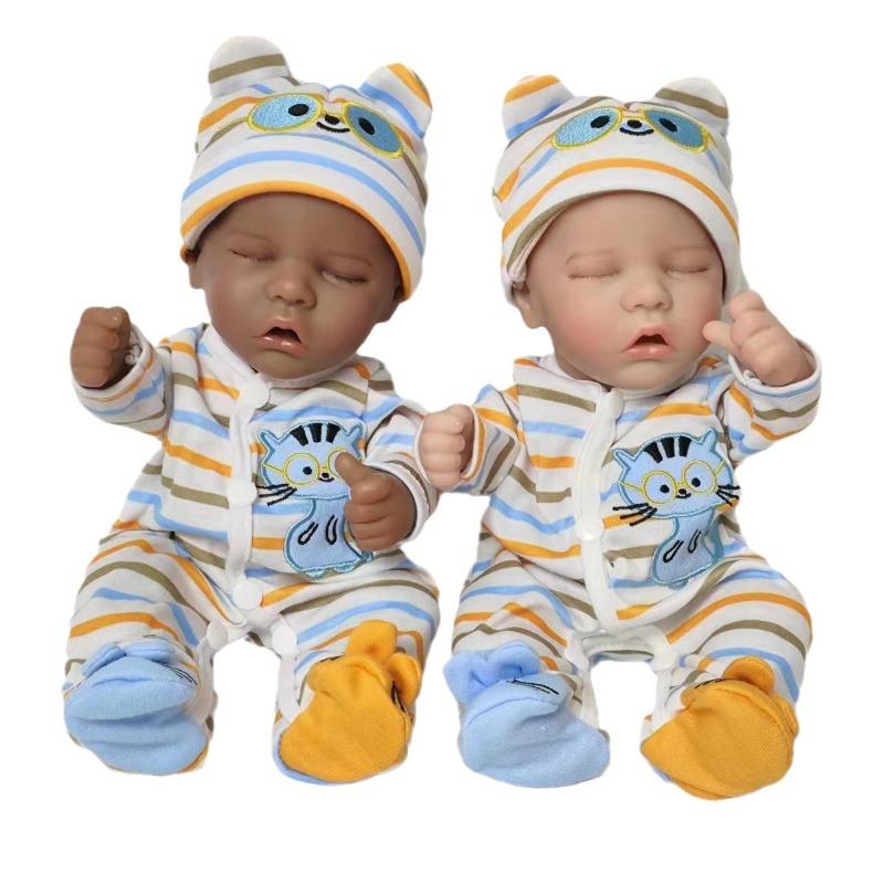 12-calowa pełna winylowa lalka do odrodzenia realistyczne śpiące nowonarodzone dziewczynki lalka dla niemowląt bliźniaki 30cm miniaturowe afrykańskie czarne skóry Boneca odrodzone lalki dla małych dzieci