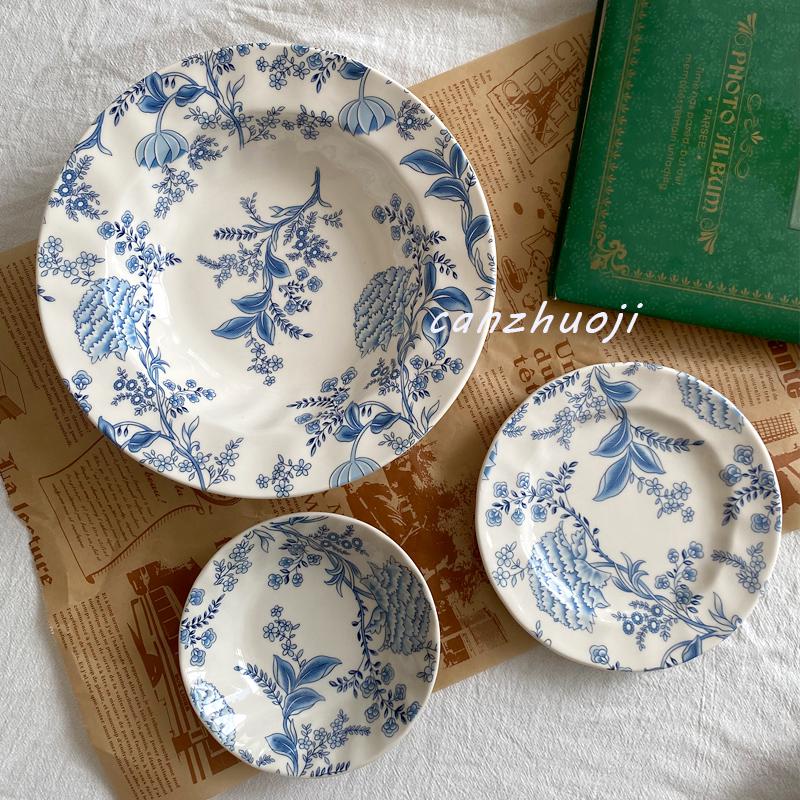 European High-Value Dinnerware Set: Underglaze Color Plate, Deep Plate, Cereal Bowl, Cup & Saucer for Desserts & Steaks.
