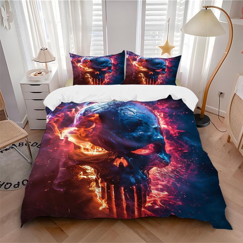 3pcs Flaming Skull Bedding Set, Including, Without Filling, Soft and Comfortable Home Bedroom.J050