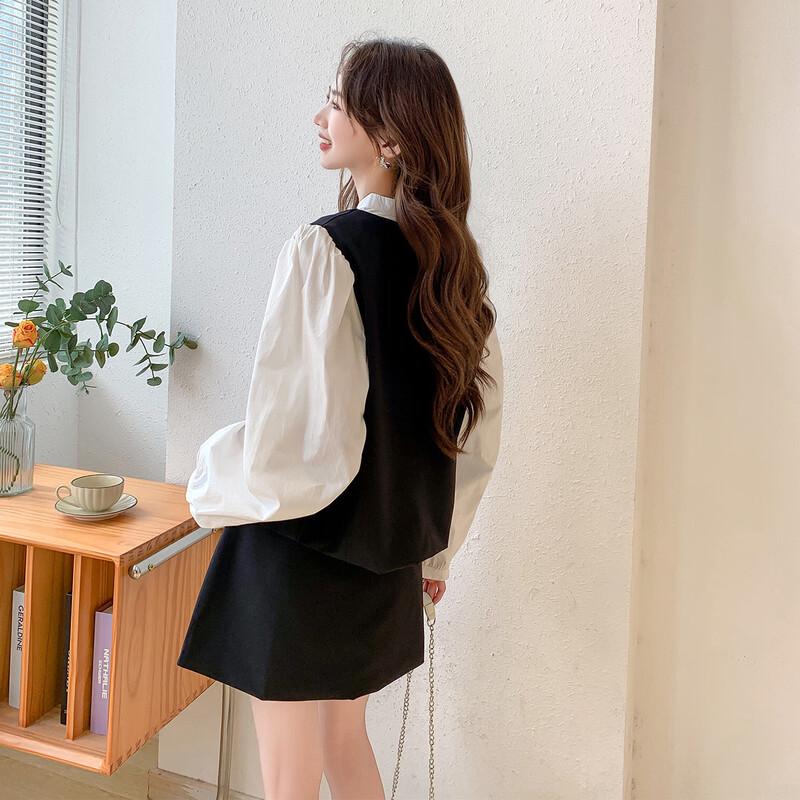 ITISF4 Elegant Spring Spliced Shirt & Skirt Set