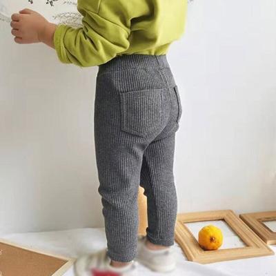 Kids Girls' Vertical Leggings, Thin Trousers, Cotton Pockets, Big PP Baby Outer Wear All-match Pants