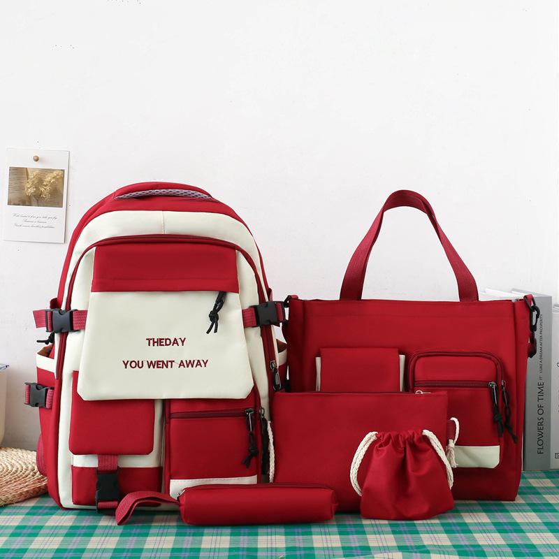 High-value Five-piece Class Schoolbag, Female Simple Backpack, Male Primary School Junior High School Large-capacity Backpack