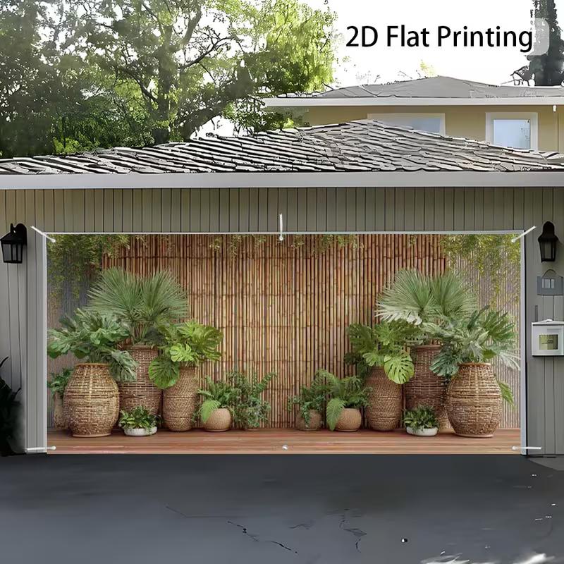 Stendardo Decorativo per Patio con Sfondo 2D di Bambù e Verde