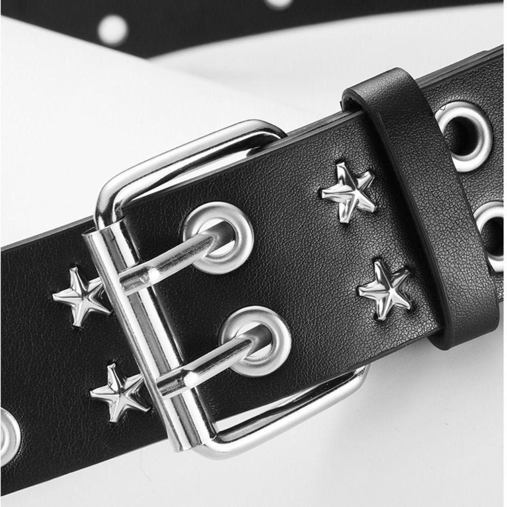 Gothic Double Row Buckle Waistband Metal Men Belt Trend Star Rivet Belt Jeans Accessories