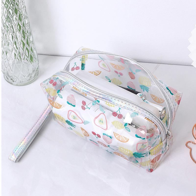 Storage Organizer Pvc Transparent Wash Bags Fruit Printed Cosmetic Pouch Large Travel Cosmetics Storage Makeup Accessory