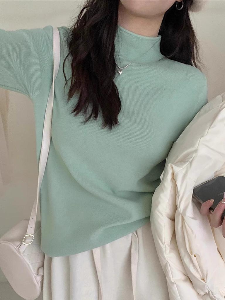 Gentle age reduction and whitening Slim stand-up collar Long-sleeved inner sweater Women's spring popular soft waxy bottoming top Versatile