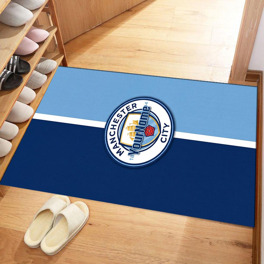 Manchester City Personalized Text Area Rug Perfect for Balcony Playrooms Study Room Kitchen Antislip Carpet Decorate Offices Gift for Festivals